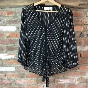 CHICO'S  Black Polka Dot Print Tie Front Sheer